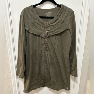 Neon Buddha Army Green Long Sleeve Shirt  Large Tunic Relaxed Lagenlook Cotton